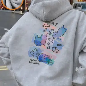 Renkli Üç Kedi Trendy Baskılar Kapüşonlular Kadın Rahat Gevşek Kazak Kış Polar Sıcak Kazak Te