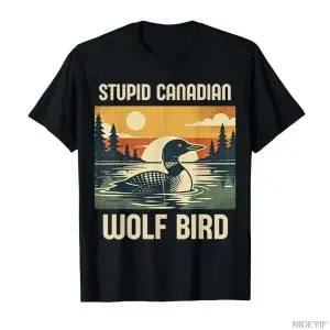 Retro Komik Alaycı Hayvan Aptal Kanadalı Kurt Kuşu Loon Tişört Erkek Kadın %100 Pamuk Tişörtl