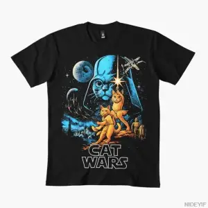 Retro Uzay Kedileri Savaşları T-shirt Erkekler Kadınlar Için % 100% Pamuk T Shirt Kısa Kollu