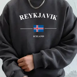 Reykjavik İzlanda Harf ve Bayrak Baskılı Erkek Günlük Sıcak Kapüşonlu Üstler Bisiklet Yaka Yu