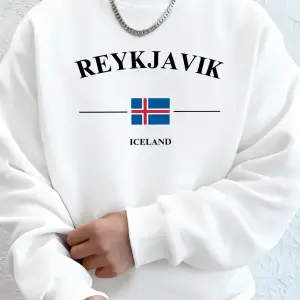 Reykjavik İzlanda Harf ve Bayrak Baskılı Erkek Günlük Sıcak Kapüşonlu Üstler Bisiklet Yaka Yu