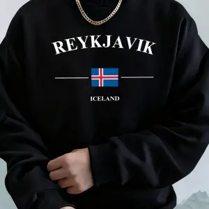 Reykjavik İzlanda Harf ve Bayrak Baskılı Erkek Günlük Sıcak Kapüşonlu Üstler Bisiklet Yaka Yu