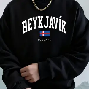 Reykjavik İzlanda Mektup Ve Bayrak Baskılar Kapüşonlular Erkek Sokak Modası Giysileri Temel Y