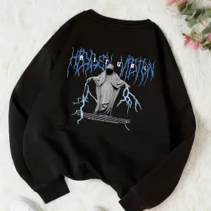 Ritual Mavi Renkli Oversize Bisiklet Yaka Pamuklu Sweatshirt Beyaz