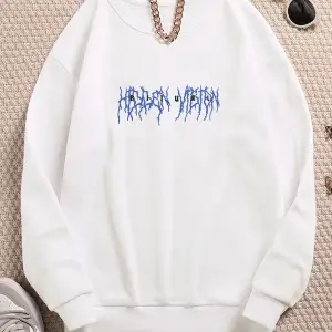 Ritual Mavi Renkli Oversize Bisiklet Yaka Pamuklu Sweatshirt Beyaz