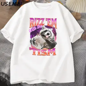Rizz Em Tism ile Retro tişört adam komik rakun grafik T-Shirt Unisex Opossum T Shirt kadın er 2992