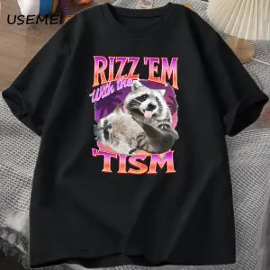 Rizz Em Tism ile Retro tişört adam komik rakun grafik T-Shirt Unisex Opossum T Shirt kadın er 2992