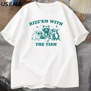 Rizz Em Tism ile Vintage T Shirt Erkek Kadın Retro 90s Komik Rakun Grafik T Shirt Harajuku Pa 2822