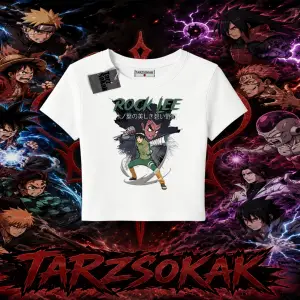 Rock Lee Naruto Anime Karakter Kadın Baby Tee Beyaz