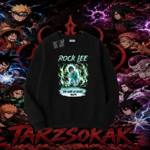 Rock Lee Naruto Anime Karakter Oversize Unisex Bisiklet Yaka Sweatshirt Beyaz