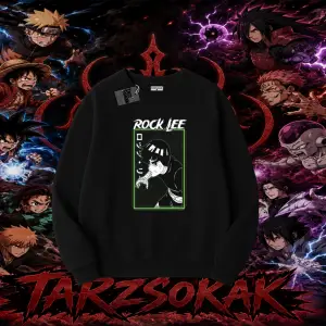 Rock Lee Naruto Anime Karakter Oversize Unisex Bisiklet Yaka Sweatshirt Beyaz
