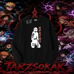 Rock Lee Naruto Anime Karakter Oversize Unisex Bisiklet Yaka Sweatshirt Beyaz