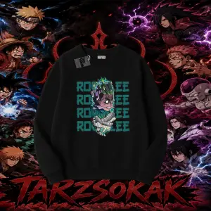 Rock Lee Naruto Anime Karakter Oversize Unisex Bisiklet Yaka Sweatshirt Beyaz