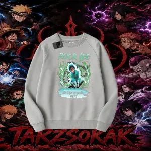 Rock Lee Naruto Anime Karakter Oversize Unisex Bisiklet Yaka Sweatshirt Beyaz