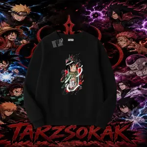 Rock Lee Naruto Anime Karakter Oversize Unisex Bisiklet Yaka Sweatshirt Beyaz
