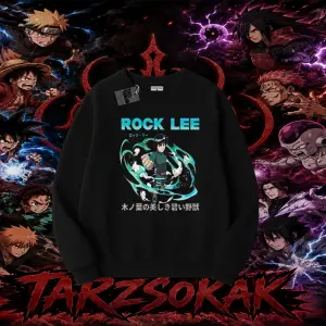 Rock Lee Naruto Anime Karakter Oversize Unisex Bisiklet Yaka Sweatshirt Beyaz