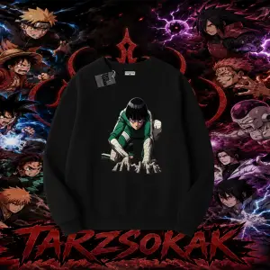 Rock Lee Naruto Anime Karakter Oversize Unisex Bisiklet Yaka Sweatshirt Beyaz