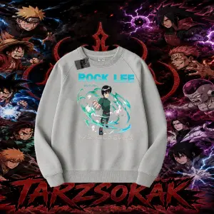 Rock Lee Naruto Anime Karakter Oversize Unisex Bisiklet Yaka Sweatshirt Beyaz