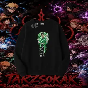 Rock Lee Naruto Anime Karakter Oversize Unisex Bisiklet Yaka Sweatshirt Beyaz