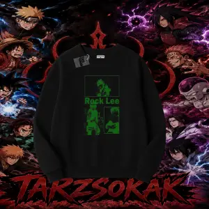 Rock Lee Naruto Anime Karakter Oversize Unisex Bisiklet Yaka Sweatshirt Beyaz