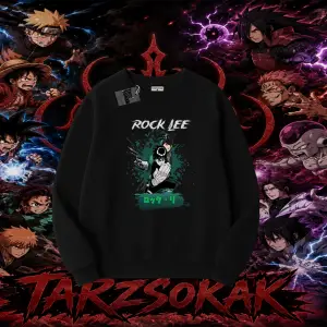 Rock Lee Naruto Anime Karakter Oversize Unisex Bisiklet Yaka Sweatshirt Beyaz