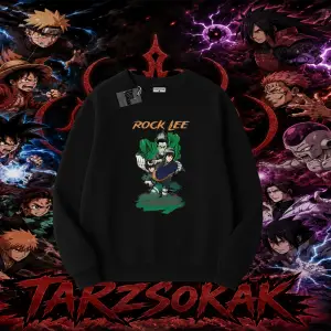 Rock Lee Naruto Anime Karakter Oversize Unisex Bisiklet Yaka Sweatshirt Beyaz