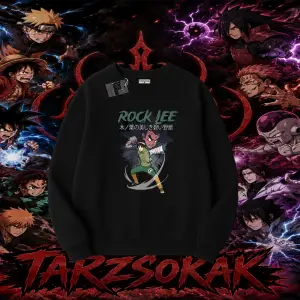 Rock Lee Naruto Anime Karakter Oversize Unisex Bisiklet Yaka Sweatshirt Beyaz
