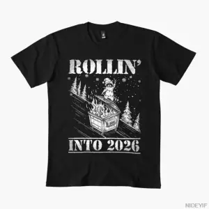 Rollin Into 2026 Komik Rakun Çöp Kutusu Yangın Sanatı T-shirt Erkekler Kadınlar Için % 100%