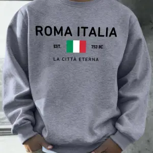 Roma Italia Est.753 Baskılı Kazak Erkekler Bisiklet Yaka Polar Giyim Gevşek Sonbahar Kazaklar