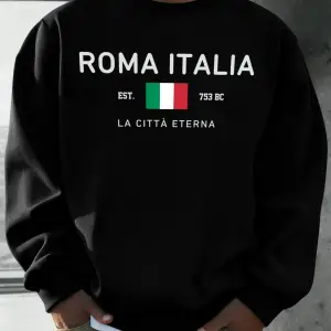 Roma Italia Est.753 Baskılı Kazak Erkekler Bisiklet Yaka Polar Giyim Gevşek Sonbahar Kazaklar