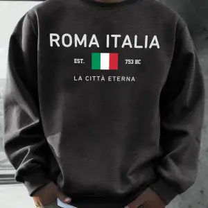 Roma Italia Est.753 Baskılı Kazak Erkekler Bisiklet Yaka Polar Giyim Gevşek Sonbahar Kazaklar