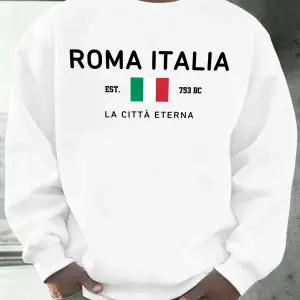 Roma Italia Est.753 Baskılı Kazak Erkekler Bisiklet Yaka Polar Giyim Gevşek Sonbahar Kazaklar