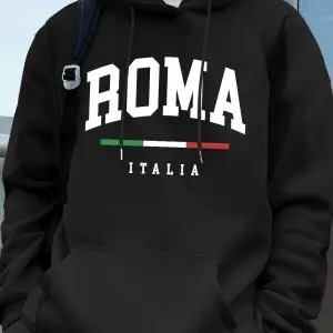 Roma Italia Mektup Baskı Erkek Tişörtü Kış Cep Kapüşonlular Moda Polar Sıcak Büyük Boy Kazakl