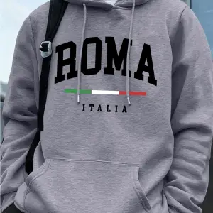 Roma Italia Mektup Baskı Erkek Tişörtü Kış Cep Kapüşonlular Moda Polar Sıcak Büyük Boy Kazakl