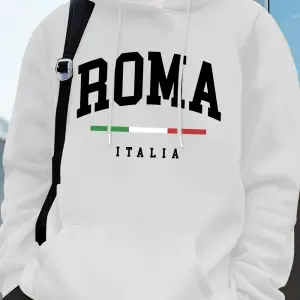 Roma Italia Mektup Baskı Erkek Tişörtü Kış Cep Kapüşonlular Moda Polar Sıcak Büyük Boy Kazakl