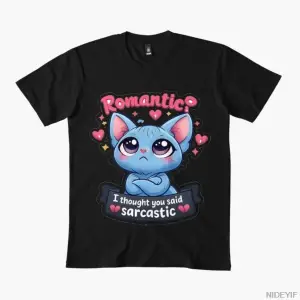 Romantik Ama Alaycı Kedi T-shirt Erkekler Kadınlar Için % 100% Pamuk T Shirt Kısa Kollu Üstle