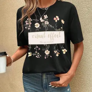 ROMWE Ağaç Desenli Düşük Omuz Tişört