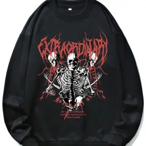 ROMWE Guys Letter Skull Graphic Sweatshirt Siyah