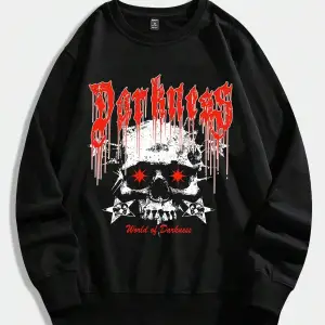 ROMWE Guys Letter & Skull Print Pullover Siyah