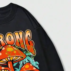 ROMWE Street Life Guys Mushroom And Slogan Graphic Sweatshirt Siyah