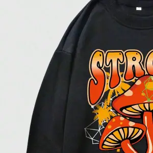 ROMWE Street Life Guys Mushroom And Slogan Graphic Sweatshirt Siyah