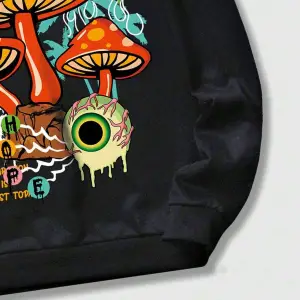ROMWE Street Life Guys Mushroom And Slogan Graphic Sweatshirt Siyah