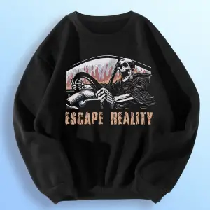 ROMWE X doppaintid Grunge Punk Letter Skull Graphic Sweatshirt Siyah