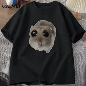 Sad Hamster T Shirt Komik Sevimli Kedi Hamster Meme Trend T-shirt Erkekler Kadınlar için Pamu 2936