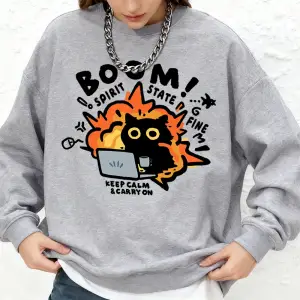 Sakin olun devam edin kedi baskı tişörtü bayan sonbahar büyük boy Jogger kapüşonlular temel u