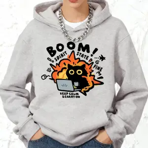 Sakin Olun Devam Edin Kedi Baskılı Pamuklu Kapüşonlu Üstler Kadınlar İçin Cepli Jogging Sweat