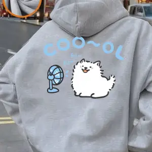 Samoyed Fanlı Baskılı Kapüşonlu Üstler Kadınlar Kışlık Polar Sıcak Kazak Temel Cepli Sweatshi