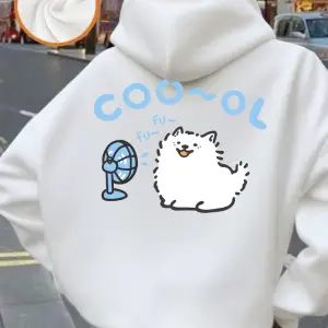 Samoyed Fanlı Baskılı Kapüşonlu Üstler Kadınlar Kışlık Polar Sıcak Kazak Temel Cepli Sweatshi