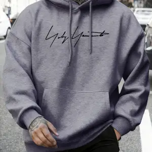 Sanatsal Yazı Desenli Kapüşonlu Üstler Erkekler Sonbahar Polar Yumuşak Uzun Kollu Yuvarlak Ya