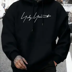 Sanatsal Yazı Desenli Kapüşonlu Üstler Erkekler Sonbahar Polar Yumuşak Uzun Kollu Yuvarlak Ya